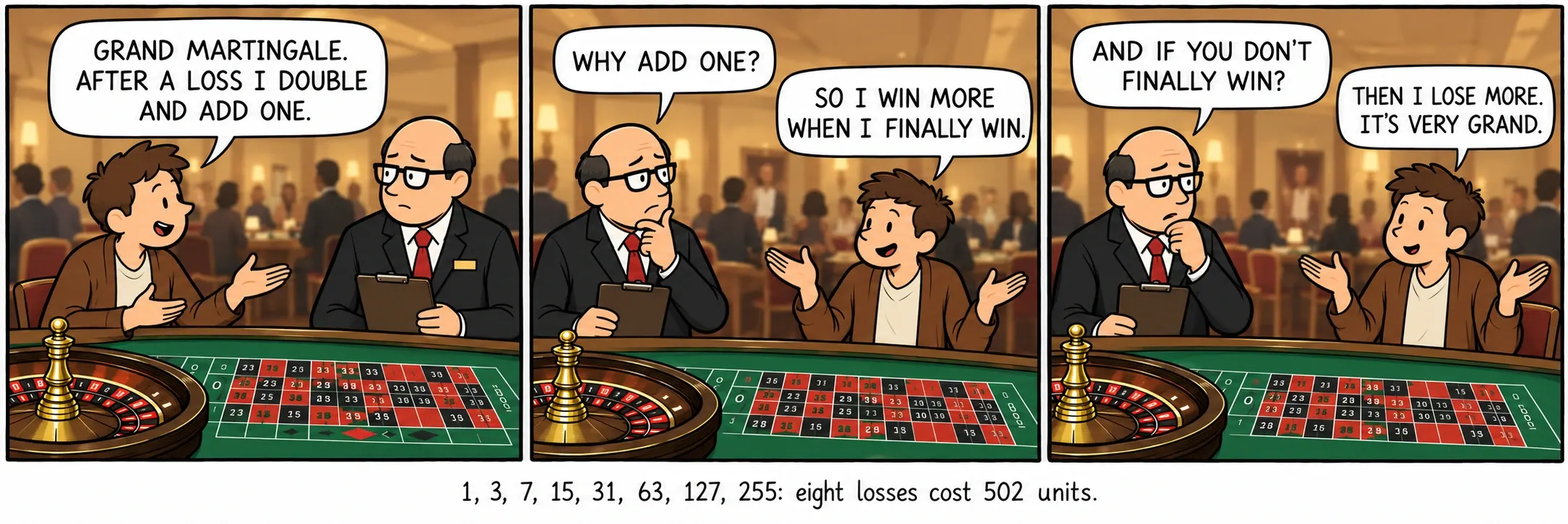 1, 3, 7, 15, 31, 63, 127, 255: vuit pèrdues costen 502 unitats.